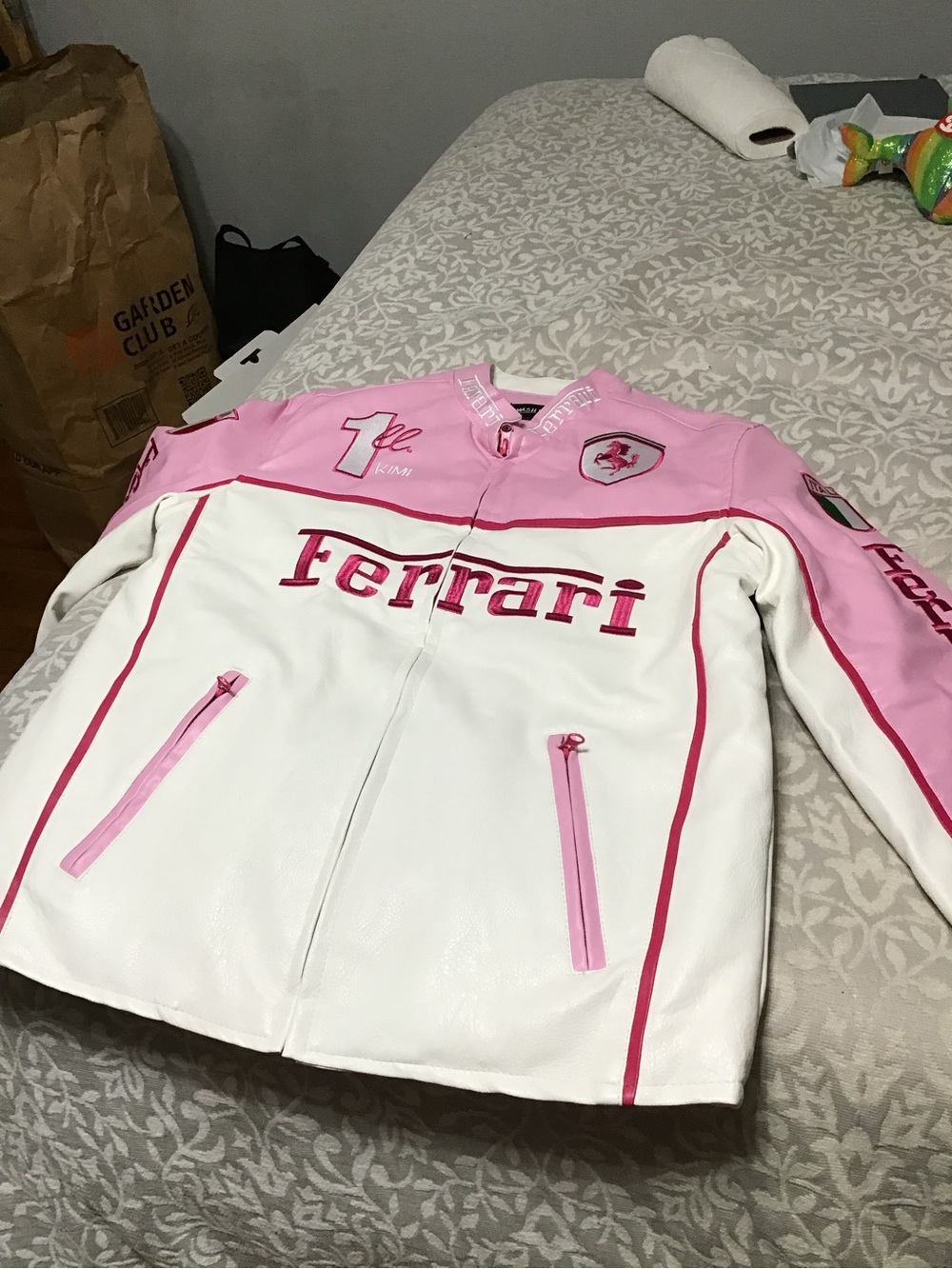 Ferrari Pink and White Crest Bomber Jacket